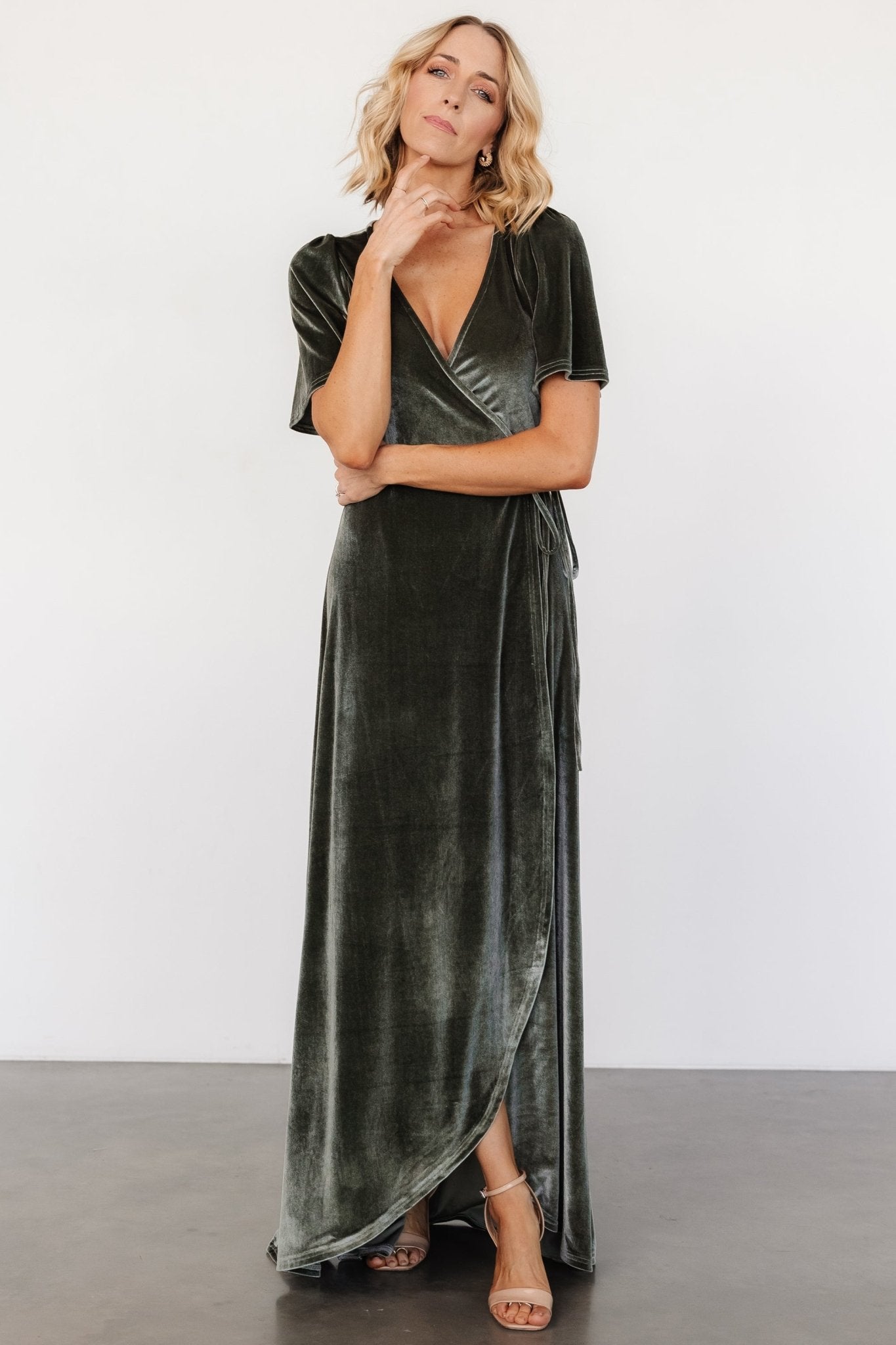 Katelyn Velvet Maxi Wrap Dress | Eucalyptus - Baltic Born