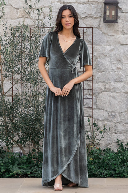 Katelyn Velvet Maxi Wrap Dress | Eucalyptus