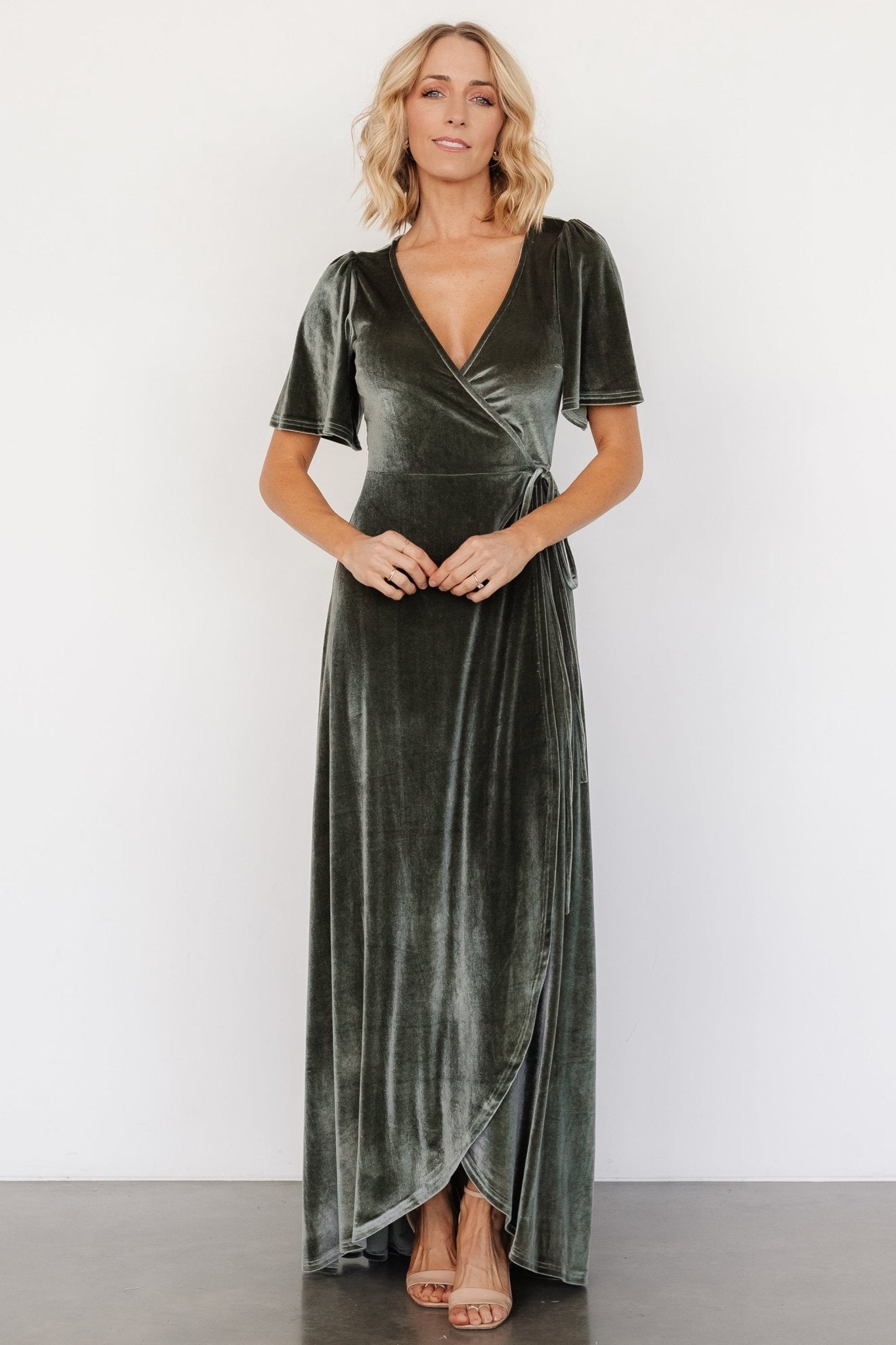 Katelyn Velvet Maxi Wrap Dress | Eucalyptus - Baltic Born