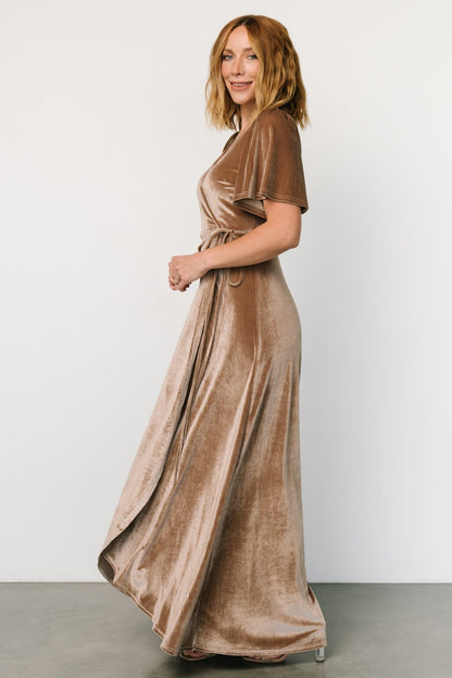 Katelyn Velvet Maxi Wrap Dress | Taupe - Baltic Born