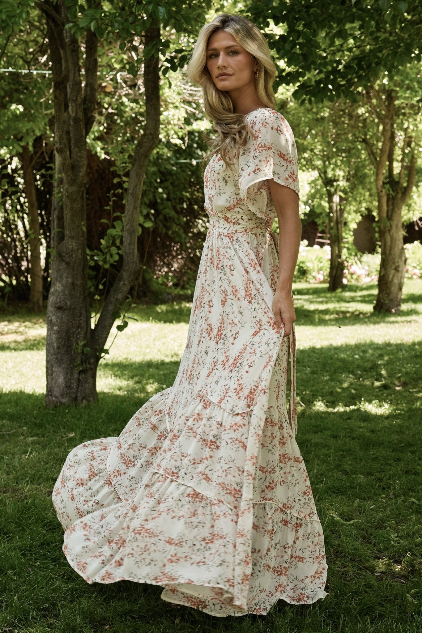 Baltic Born Womens Katherine Maxi Dress | Cream + Rust Floral