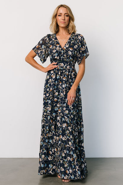 Katherine Maxi Dress | Dark Blue Floral - Baltic Born