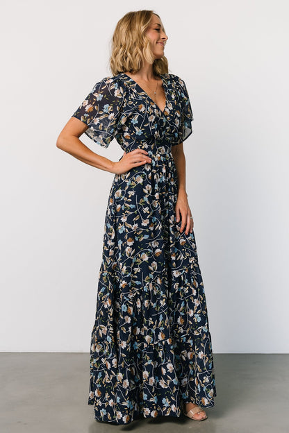 Katherine Maxi Dress | Dark Blue Floral - Baltic Born