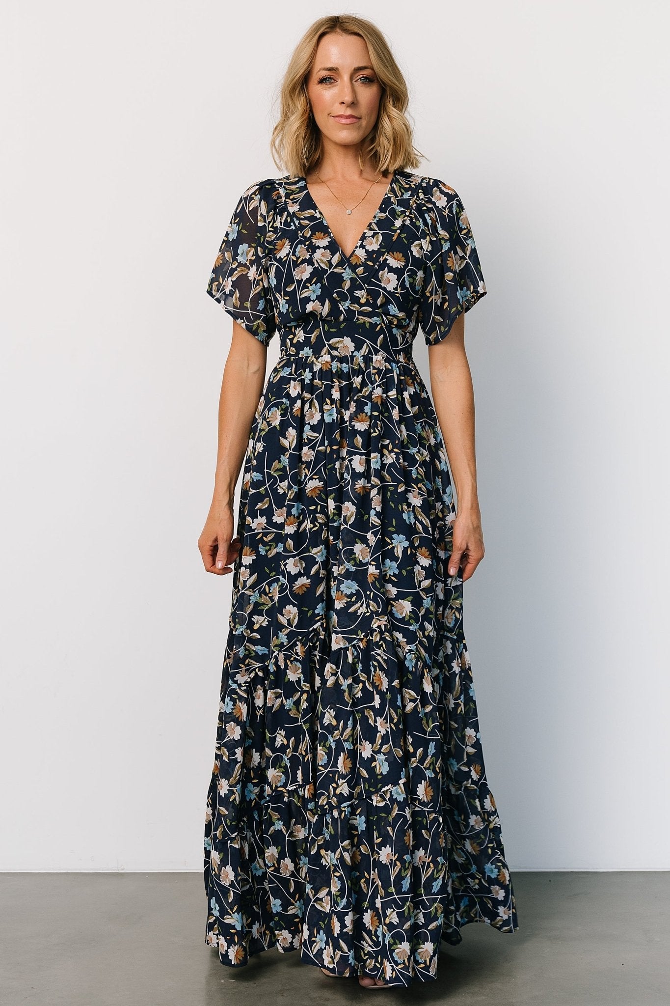 Hot Floral Prairie Dark Blue Floral Maxi Dress