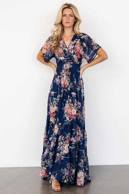 Katherine Maxi Dress | Navy + Pink Floral - Baltic Born