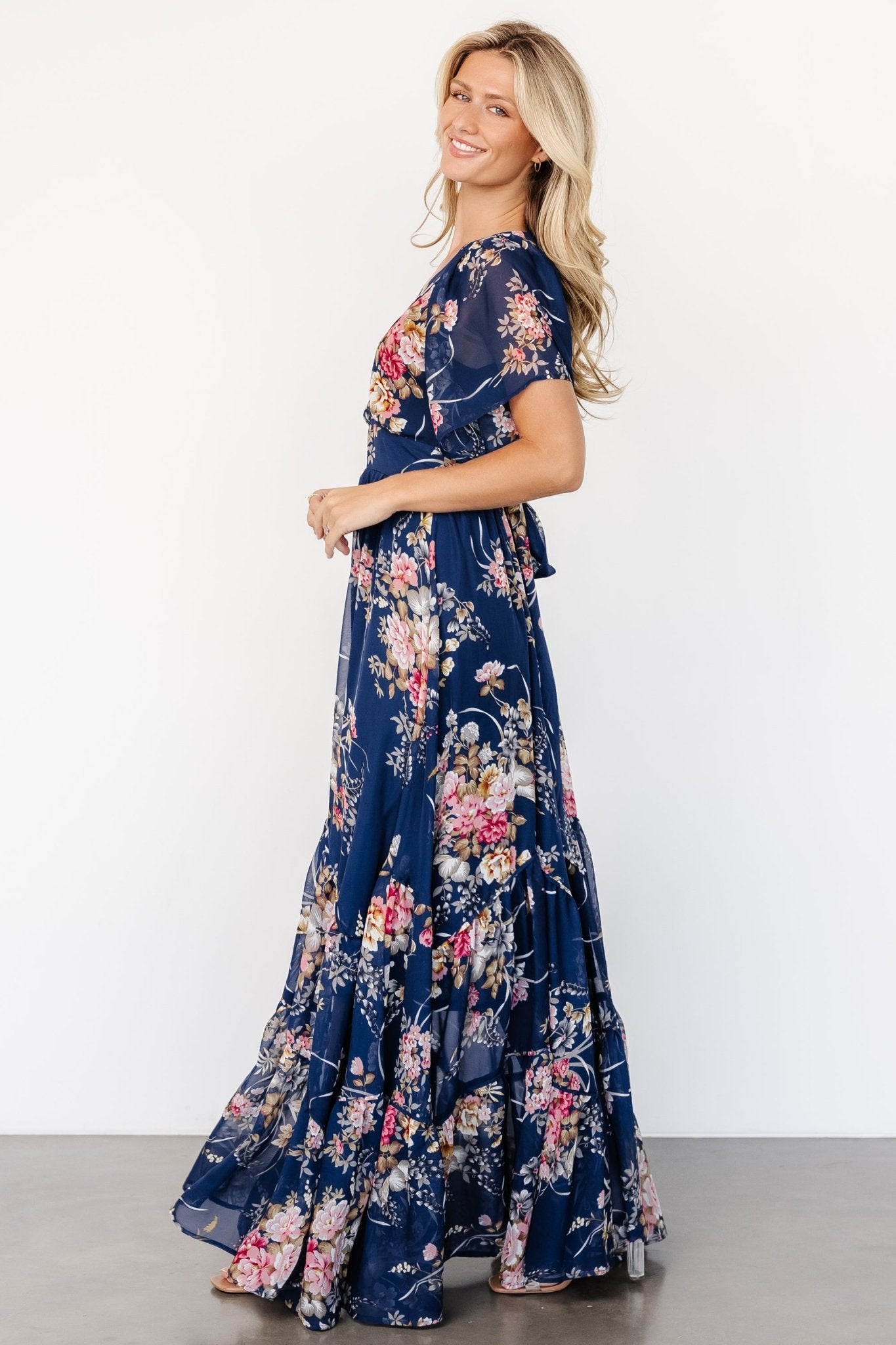 Katherine Maxi Dress | Navy + Pink Floral - Baltic Born