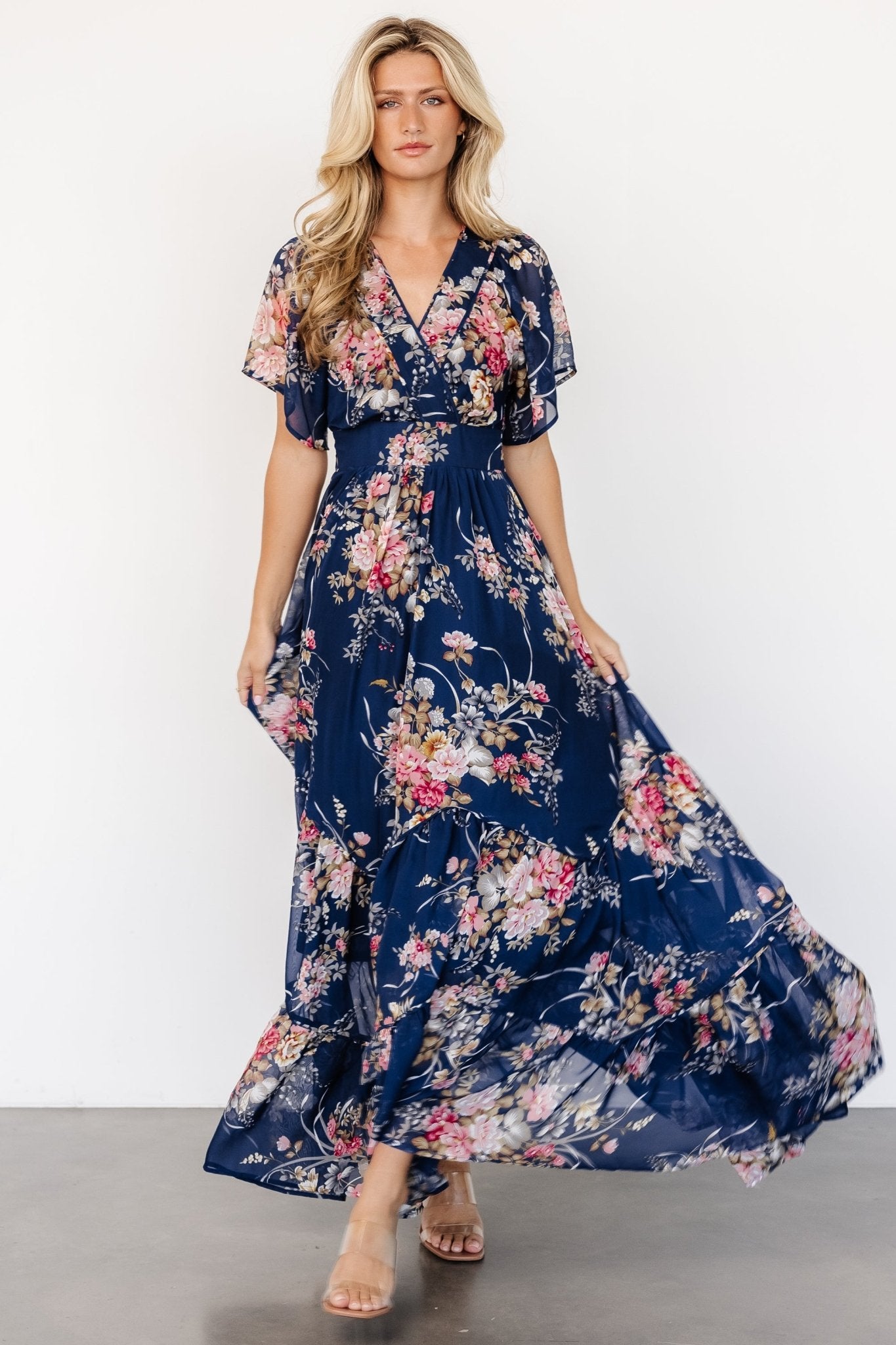 Katherine Maxi Dress | Navy + Pink Floral - Baltic Born