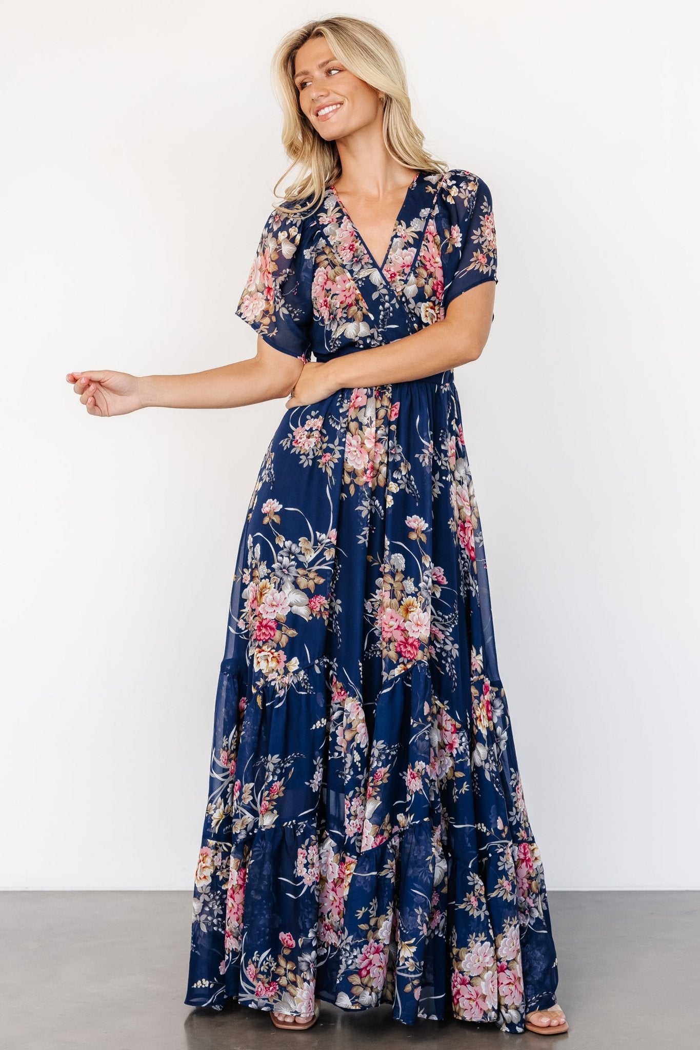 Katherine Maxi Dress | Navy + Pink Floral - Baltic Born