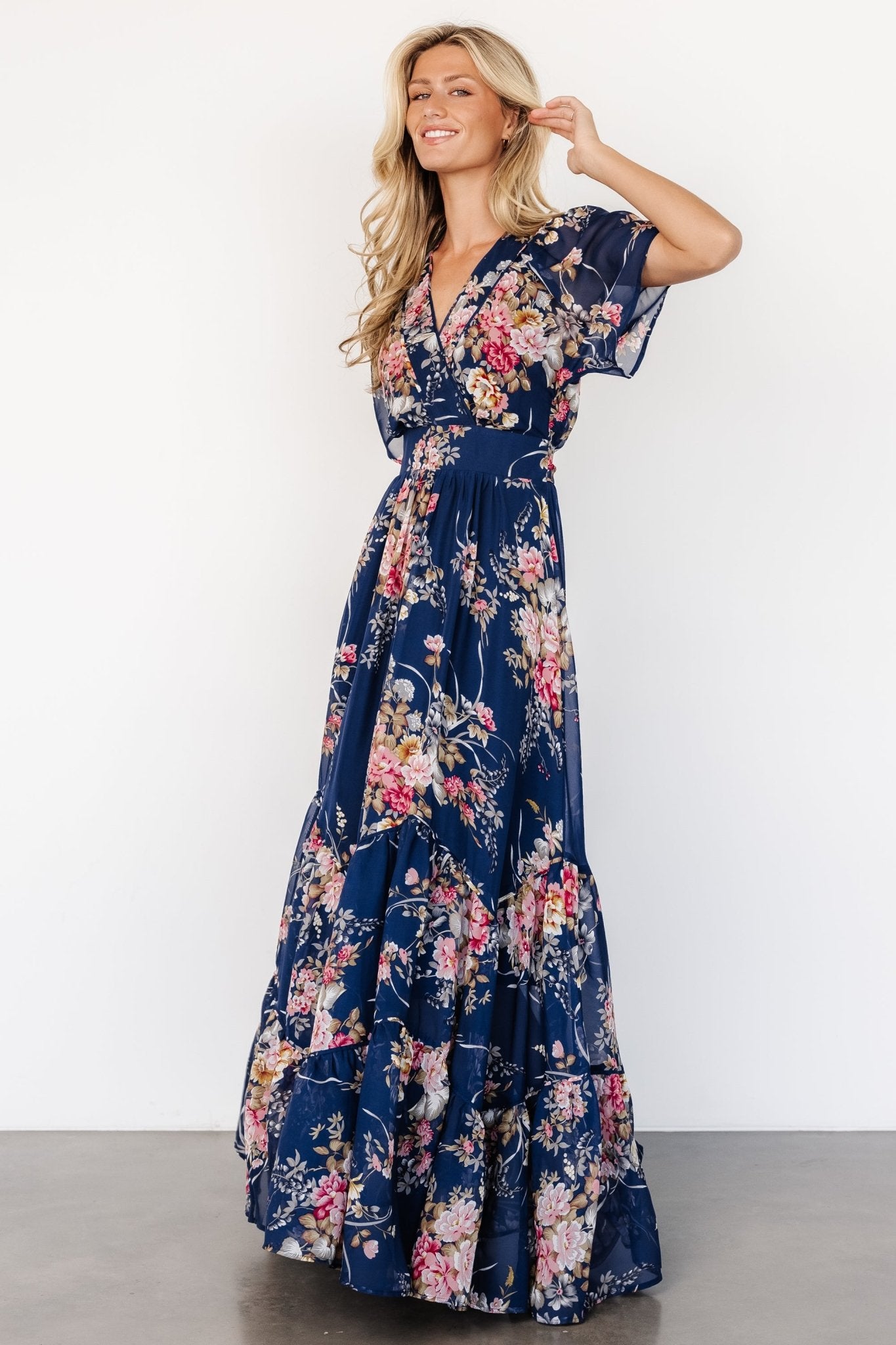 Katherine Maxi Dress | Navy + Pink Floral - Baltic Born