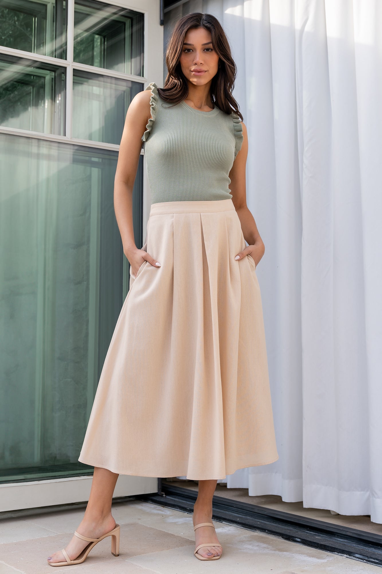 Women's Samba A-line Pleated Cotton Midi Dress S/M/L/XL White MEAN BLVD Women's Samba A-line Pleated Cotton Midi Dress S/M/L/XL White MEAN BLVD