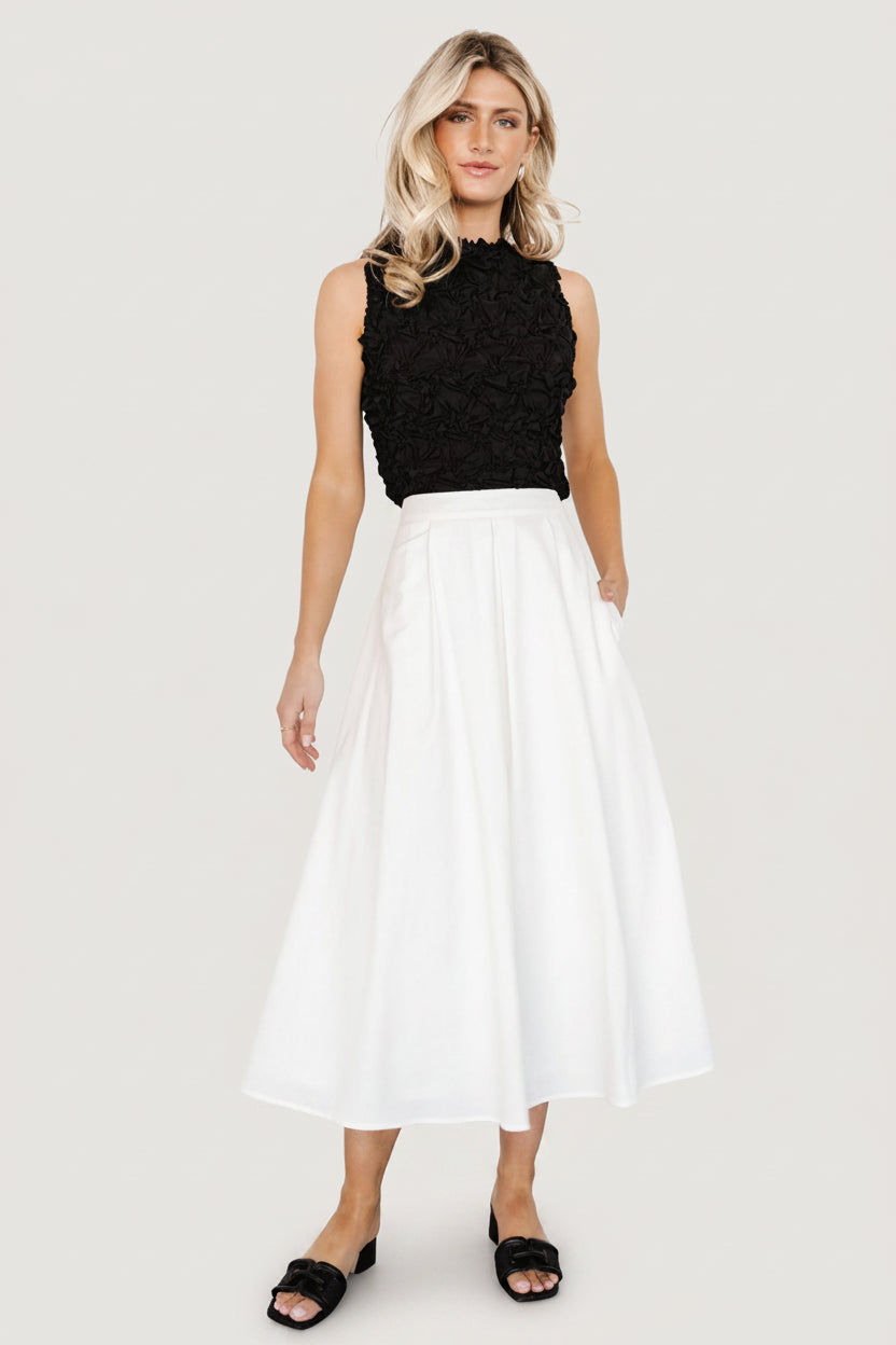 white dress pleated skirt Baltic Born Womens Katie Pleated Midi Skirt | Off White
