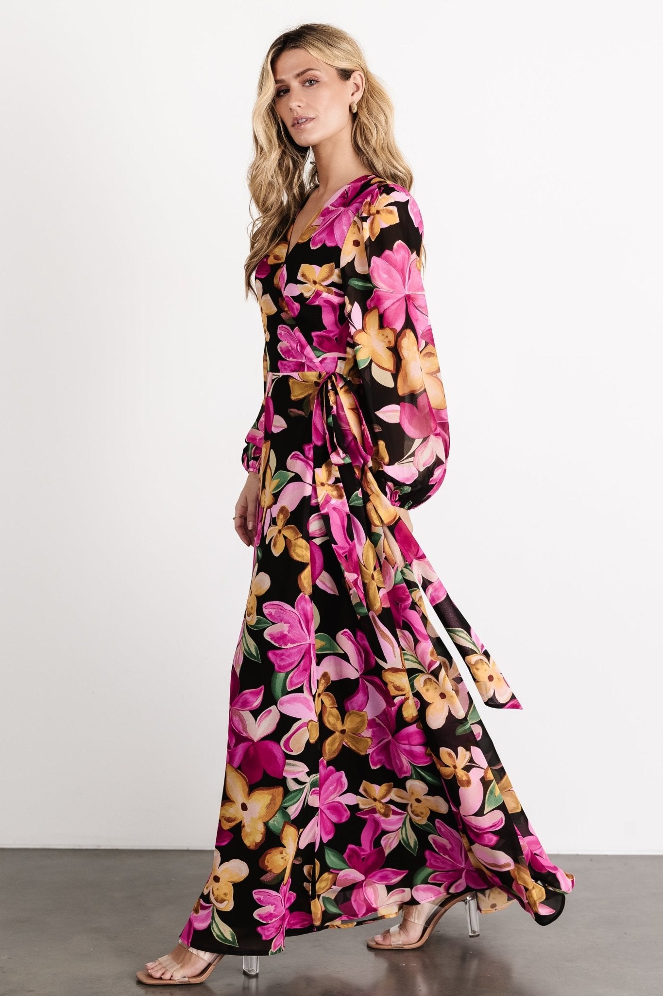 black floral maxi wrap dress Yours Women's Plus Size Black Ditsy Floral Maxi Wrap Dress Size 18-20