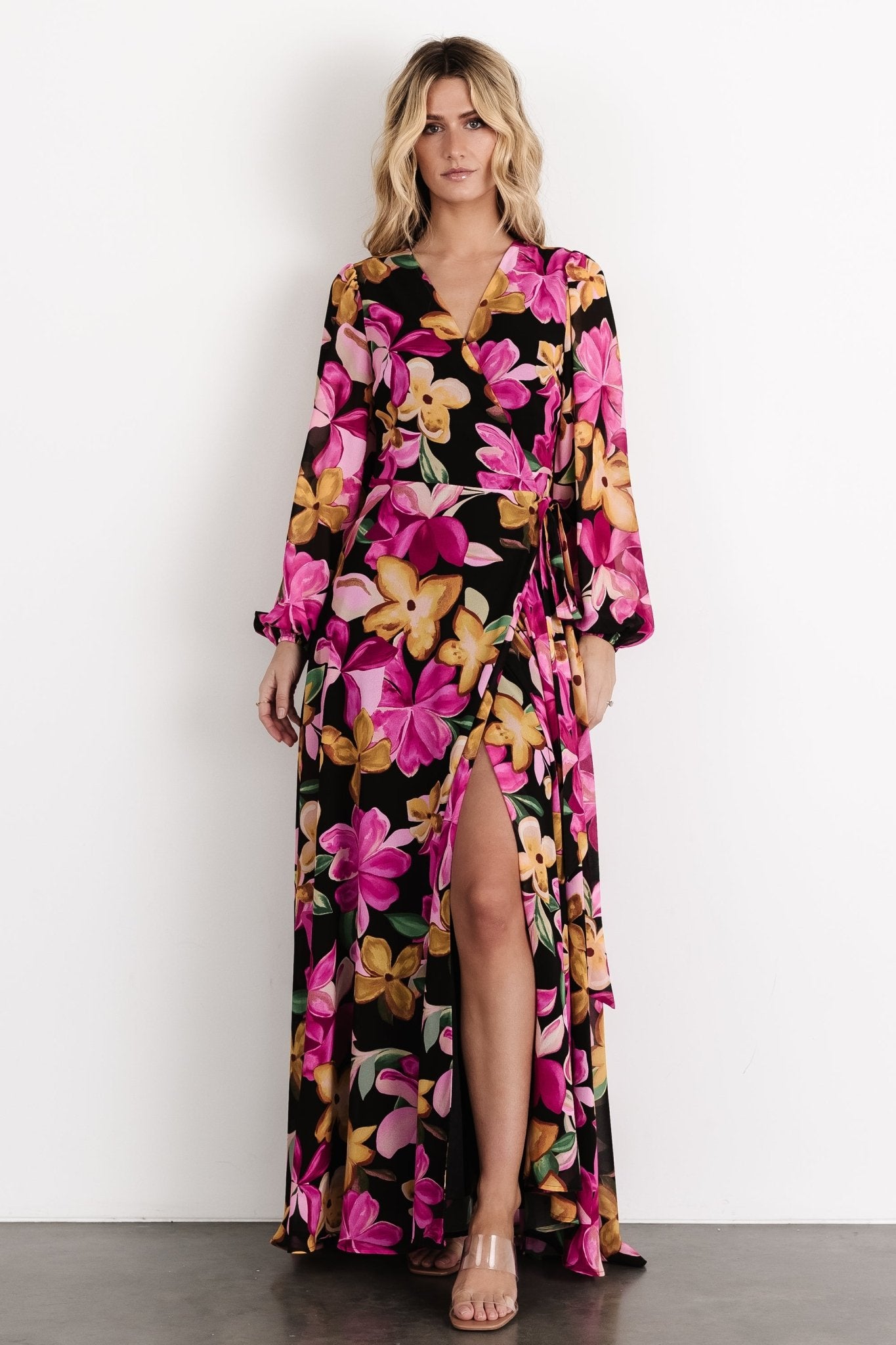 Katinka Wrap Maxi Dress | Black Multi Floral - Baltic Born