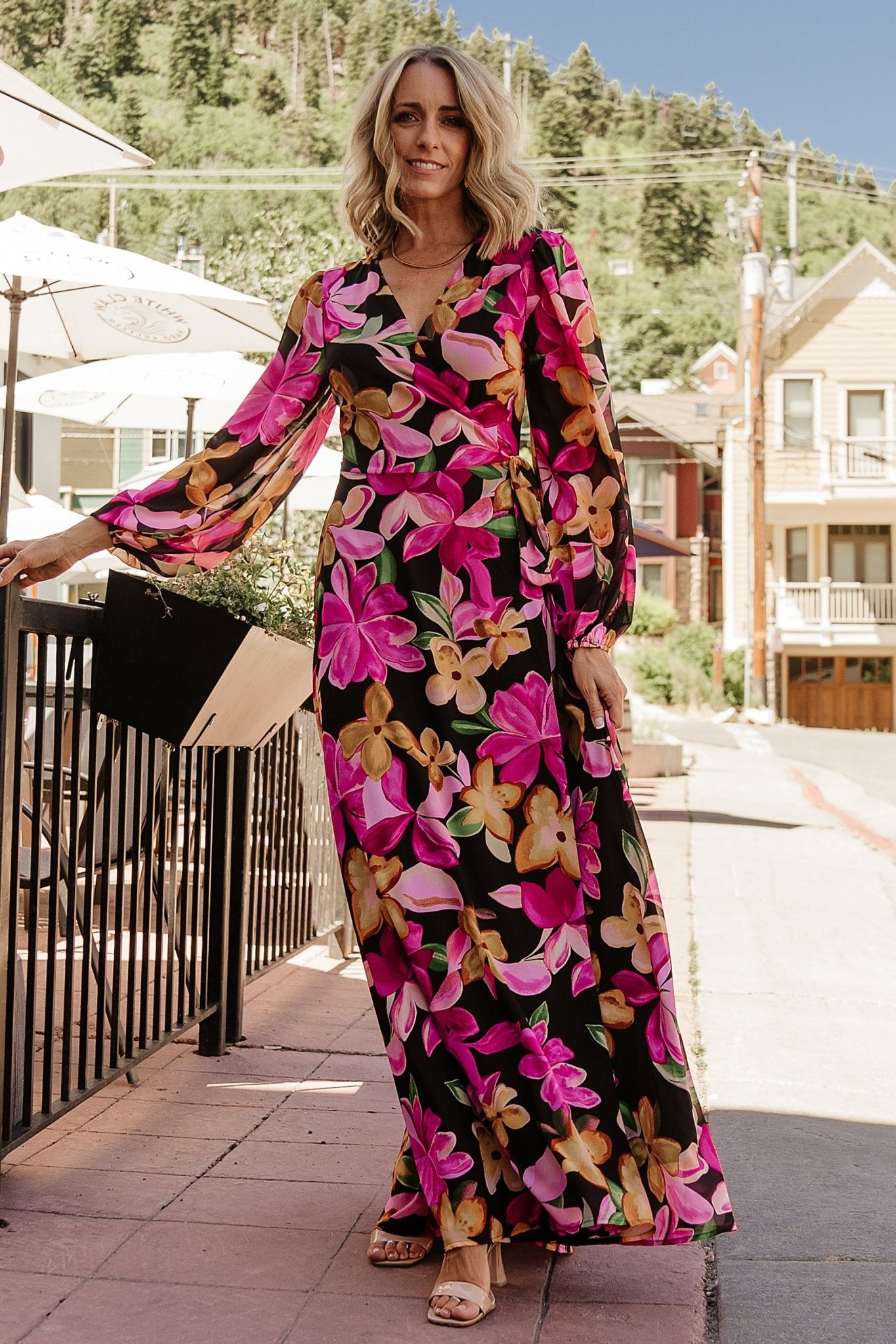 Katinka Wrap Maxi Dress — Black Multi Floral