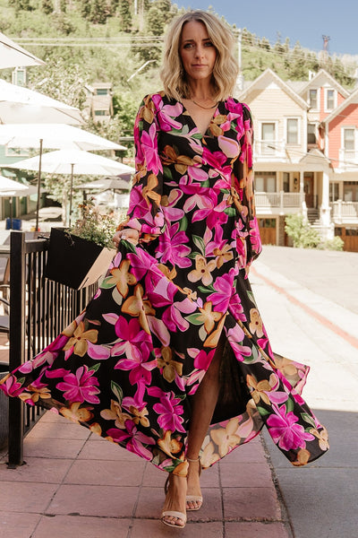 Baltic Born Womens Katinka Wrap Maxi Dress | Black Multi Floral