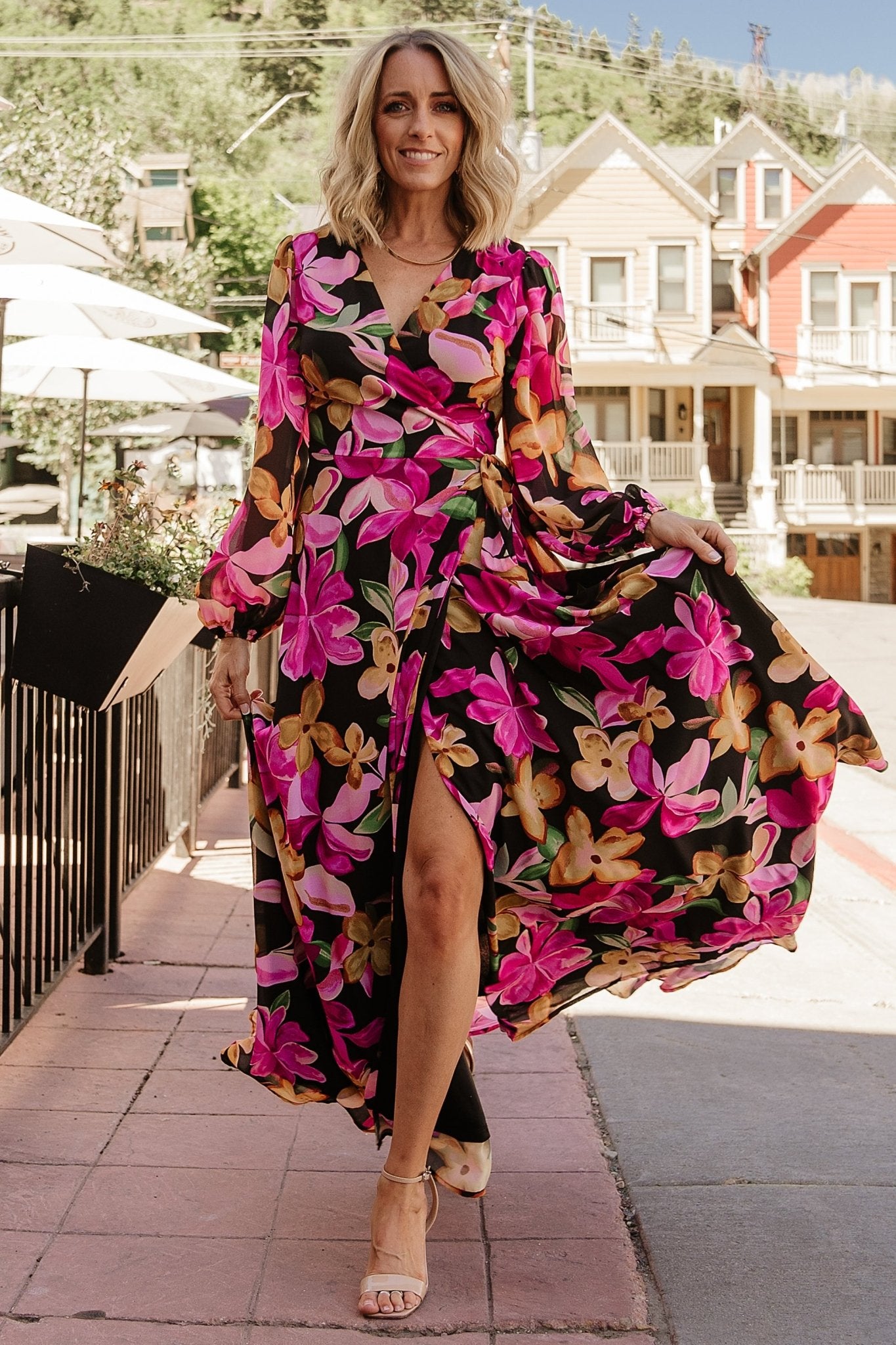 Katinka Wrap Maxi Dress — Black Multi Floral