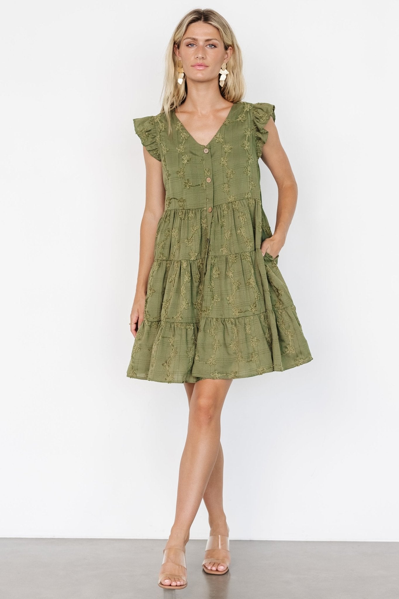 Kayla Button Up Short Dress | Olive - Baltic Born