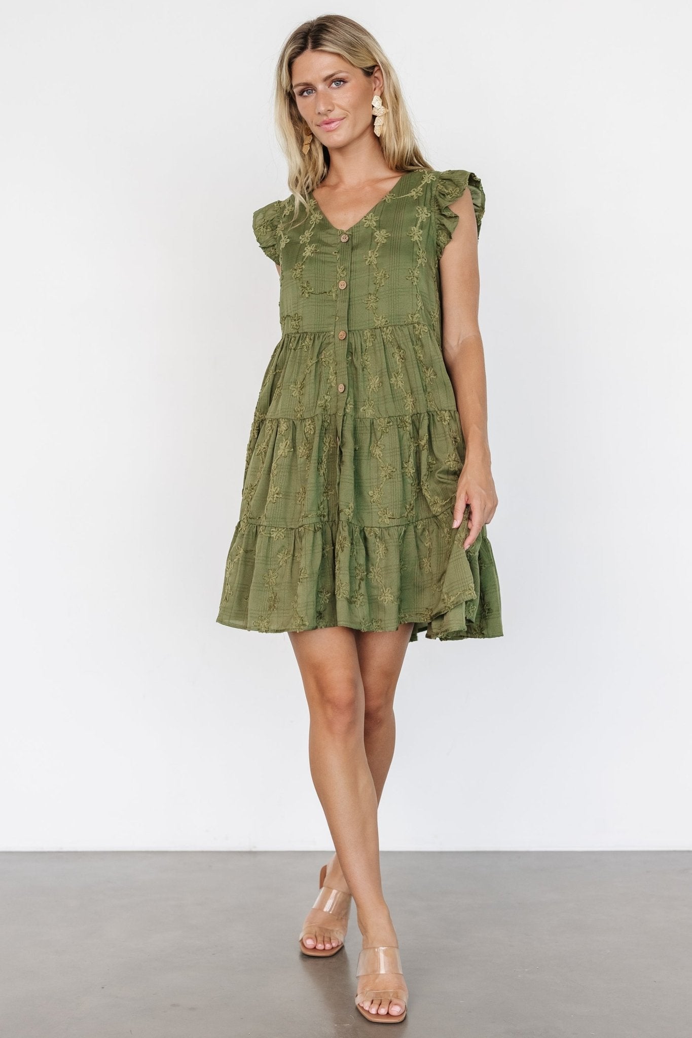 Kayla Button Up Short Dress | Olive - Baltic Born