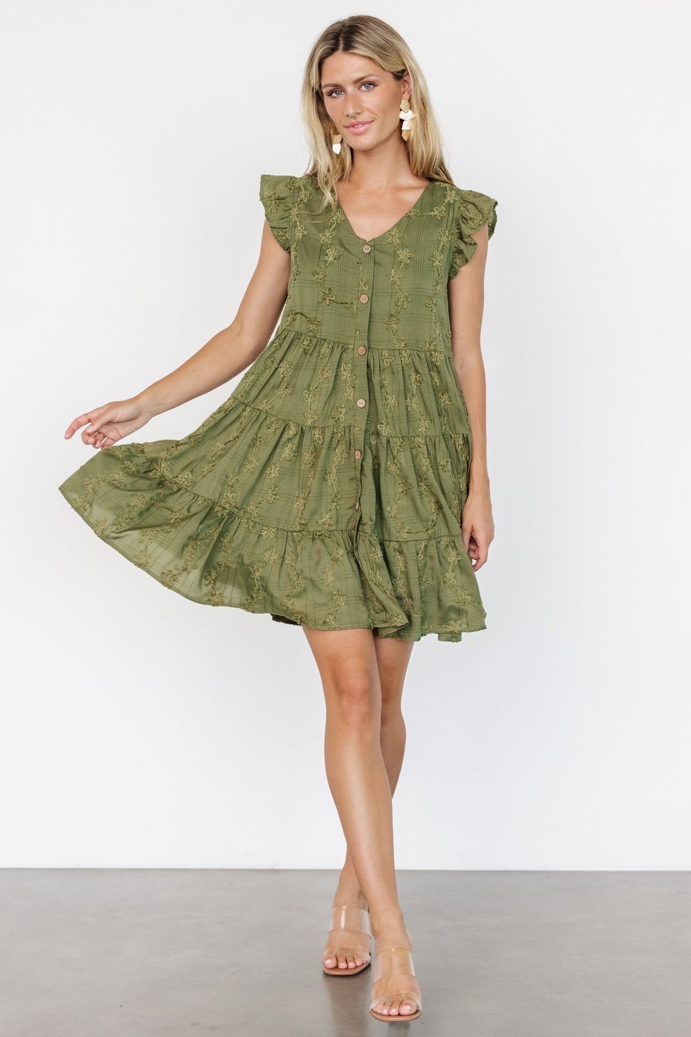 Kayla Button Up Short Dress | Olive - Baltic Born