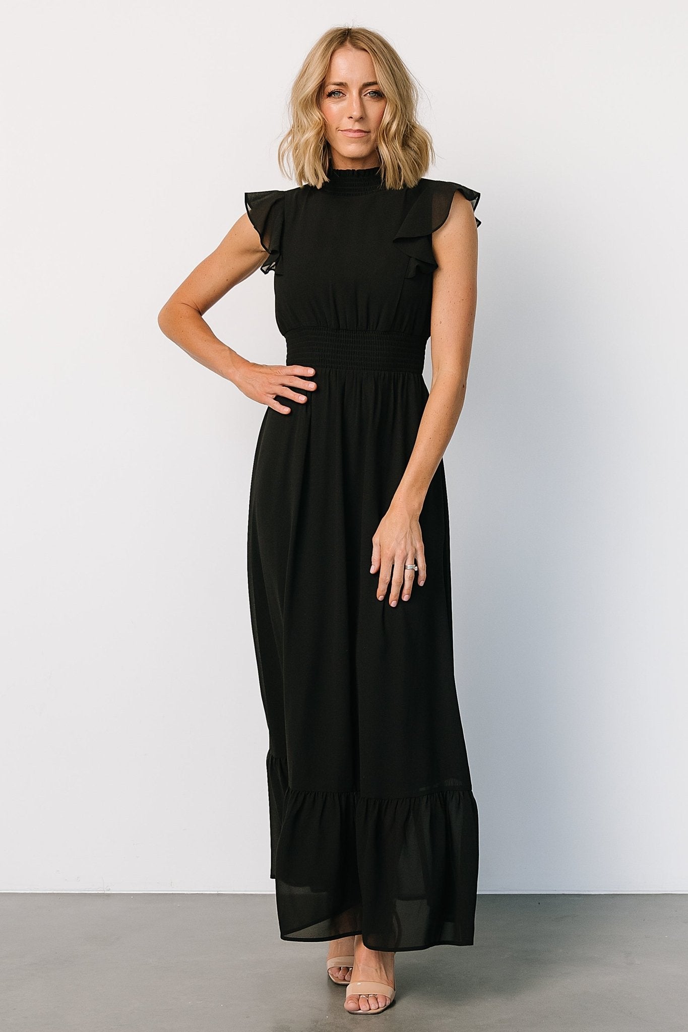 Kearny Ruffle Maxi Dress | Black - Baltic Born