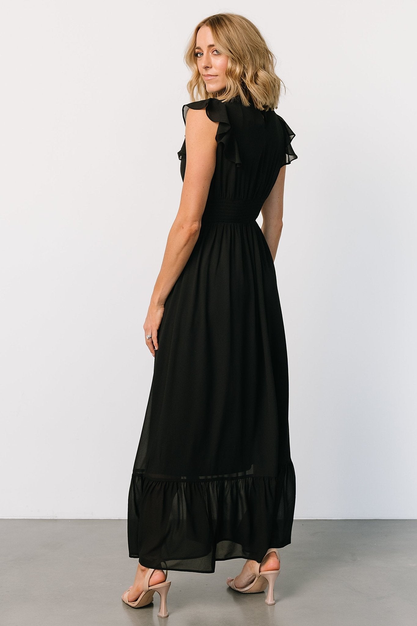 Kearny Ruffle Maxi Dress | Black - Baltic Born