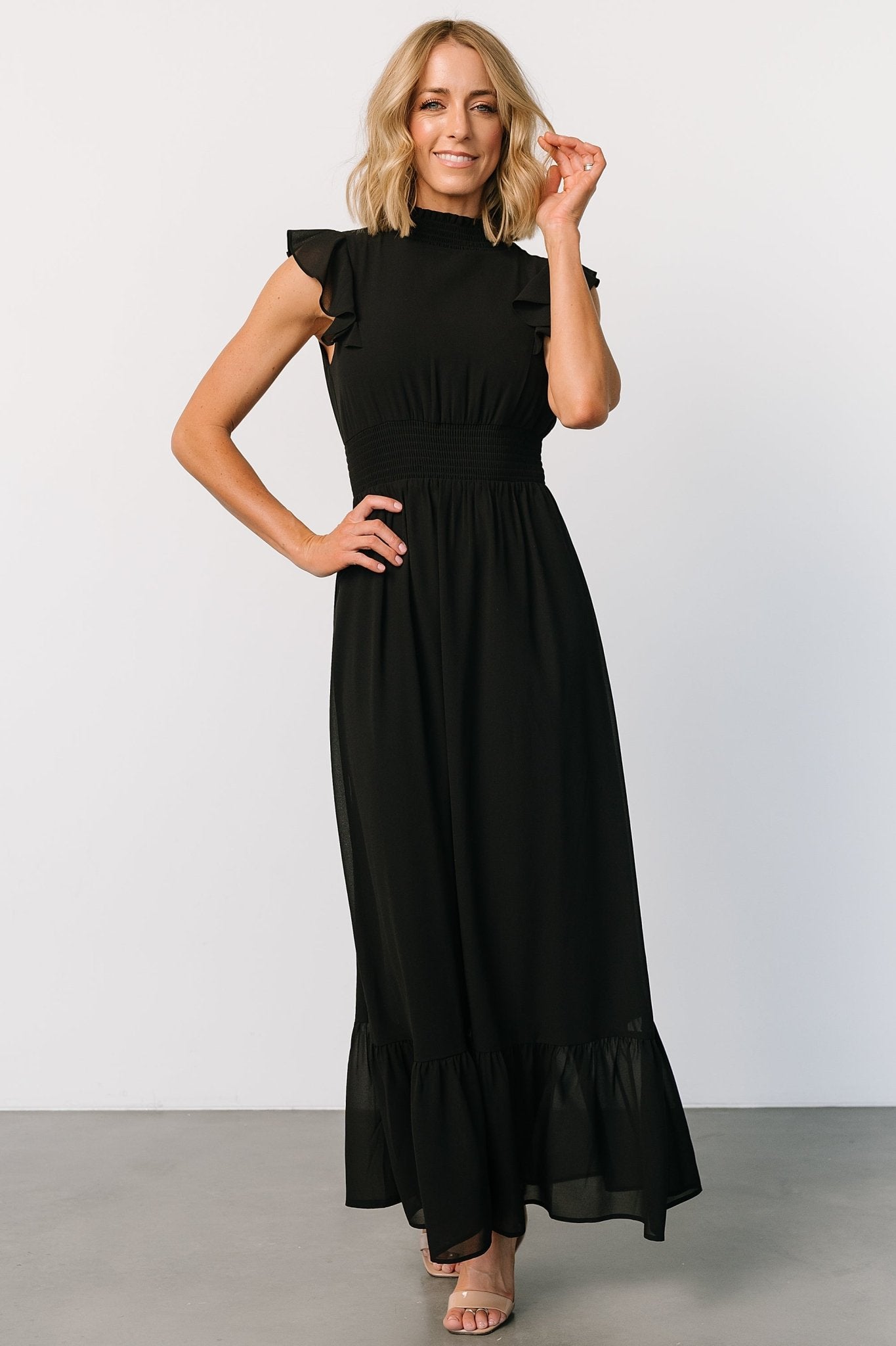 Kearny Ruffle Maxi Dress | Black - Baltic Born