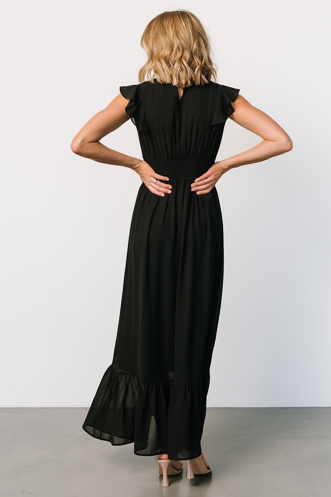 Kearny Ruffle Maxi Dress | Black - Baltic Born