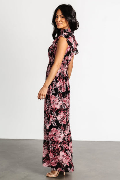 Kearny Ruffle Maxi Dress | Black + Mauve - Baltic Born