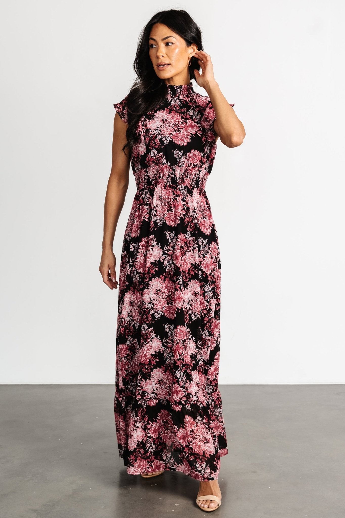 Kearny Ruffle Maxi Dress | Black + Mauve - Baltic Born