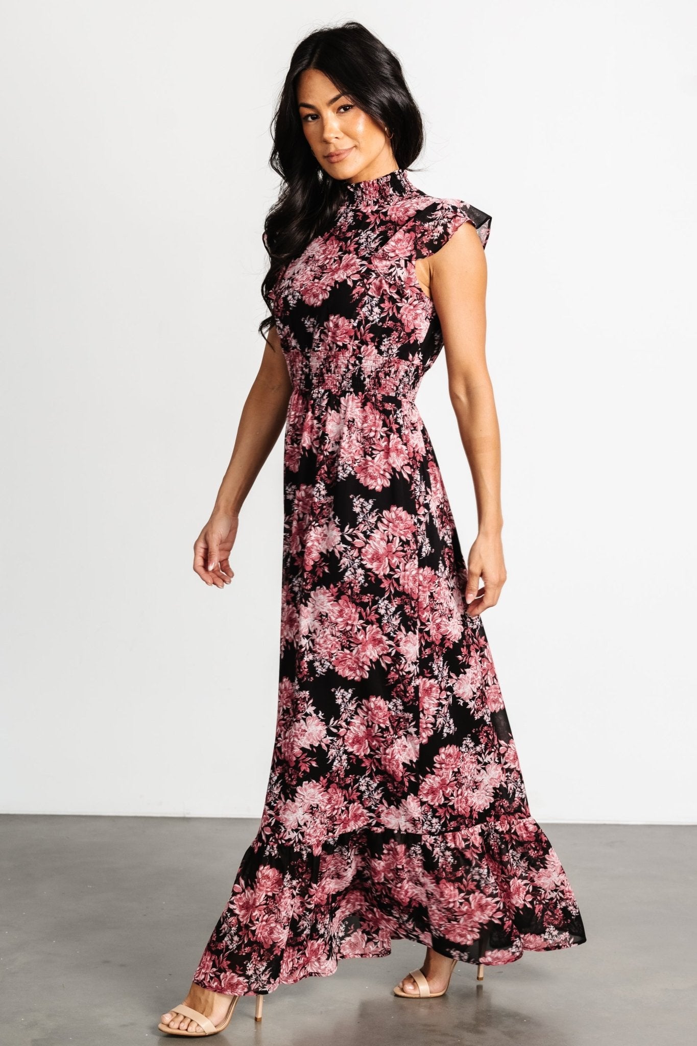 Kearny Ruffle Maxi Dress | Black + Mauve - Baltic Born