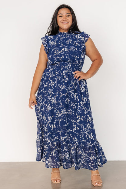 Kearny Ruffle Maxi Dress | Blue Floral - Baltic Born