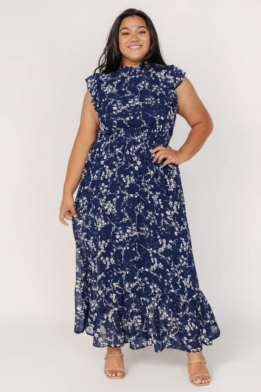 Baltic Born Womens Kearny Ruffle Maxi Dress | Blue Floral Baltic Born Womens Kearny Ruffle Maxi Dress | Blue Floral