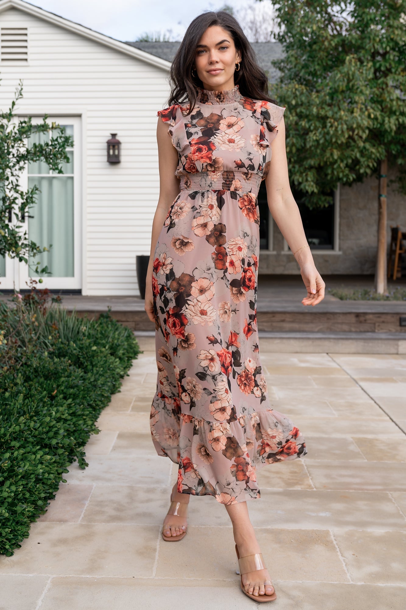 Baltic Born Womens Kearny Ruffle Maxi Dress | Blush + Vintage Floral