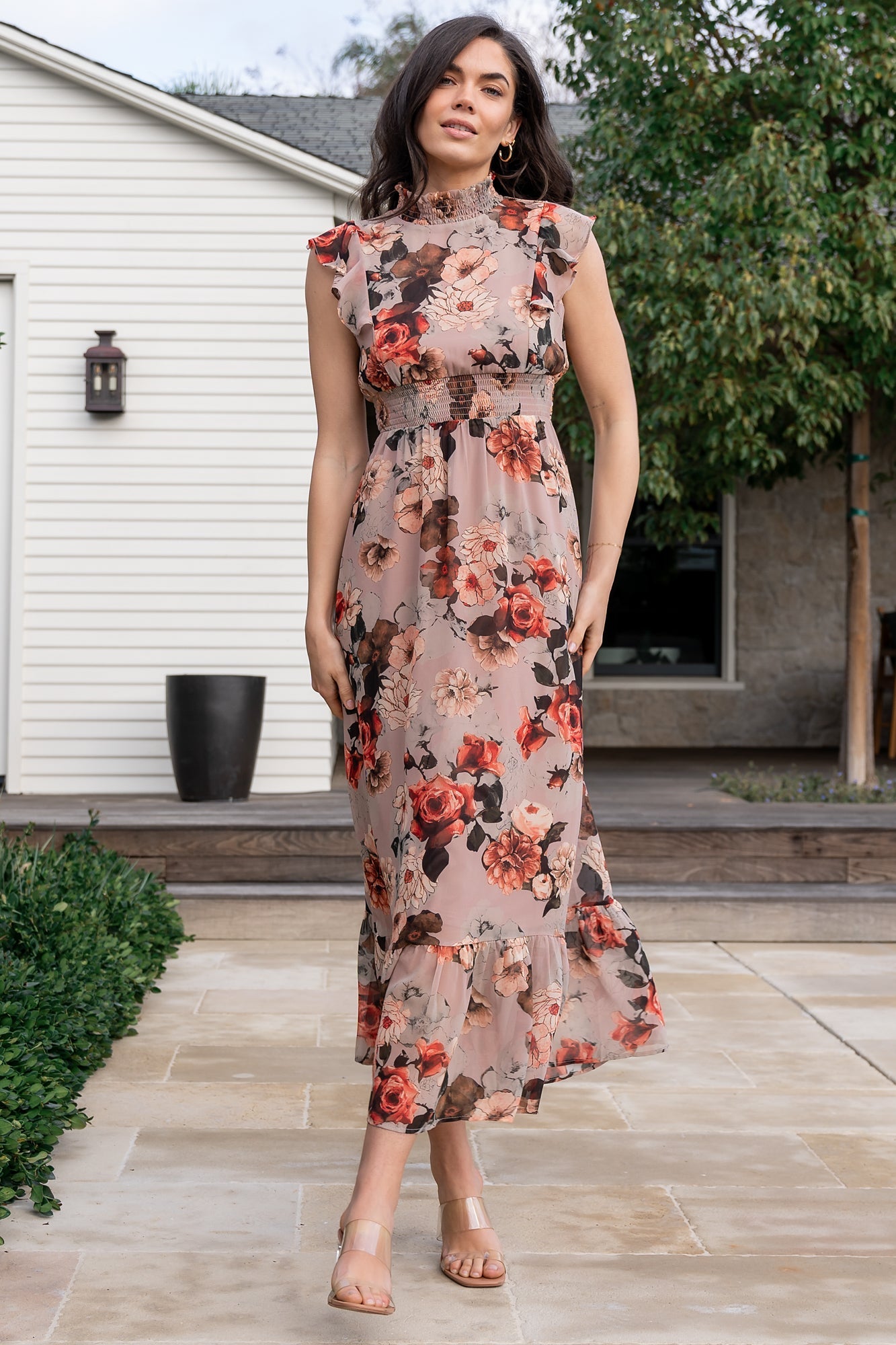 Baltic Born Womens Kearny Ruffle Maxi Dress | Blush + Vintage Floral