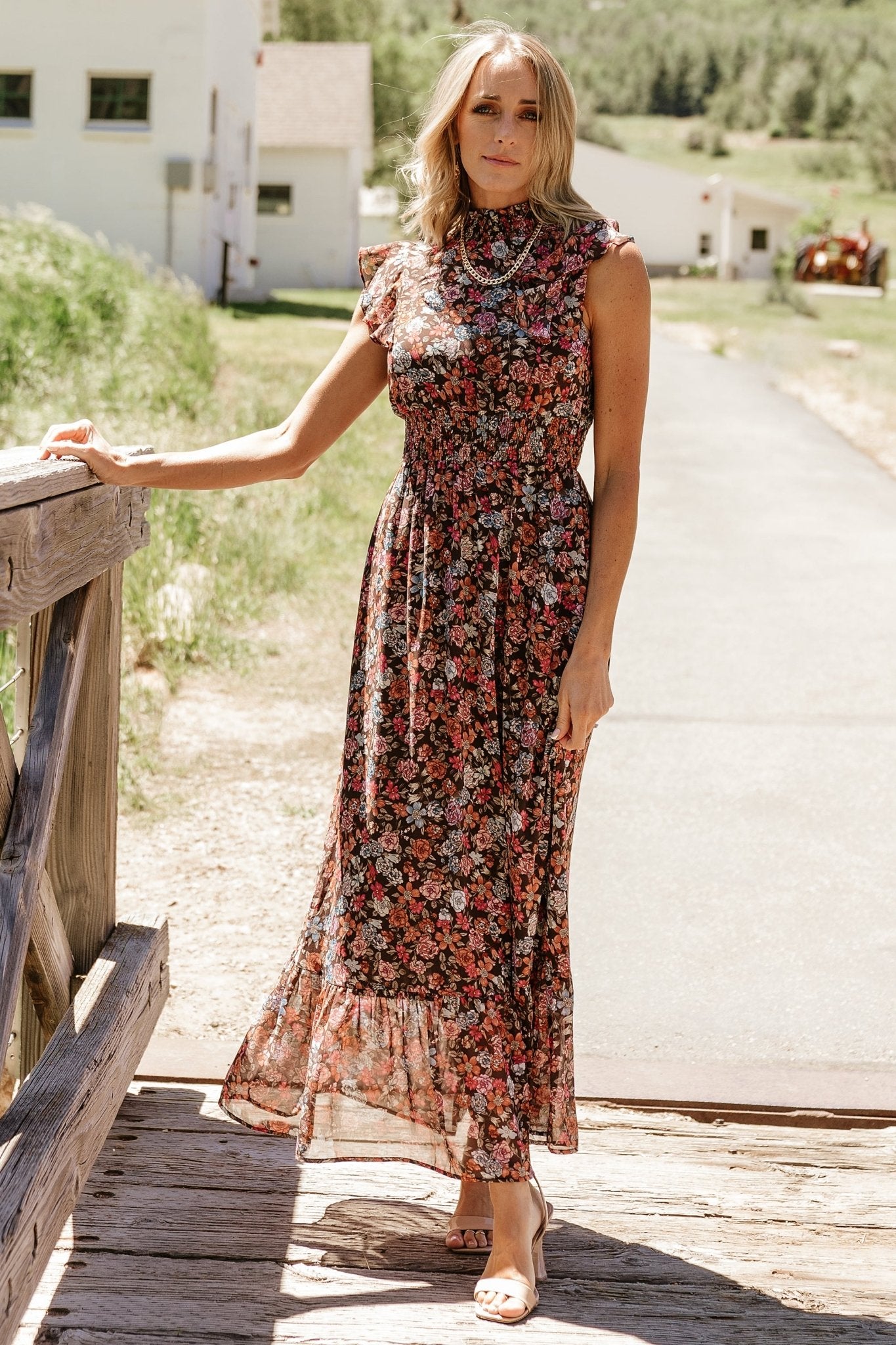 Kearny Ruffle Maxi Dress | Brown Multi Floral - Baltic Born