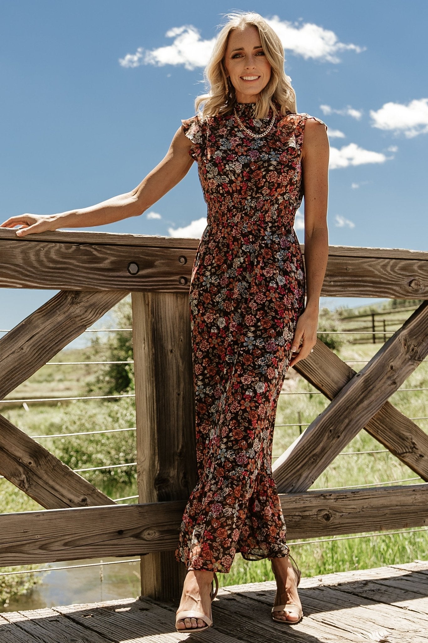 Kearny Ruffle Maxi Dress | Brown Multi Floral - Baltic Born