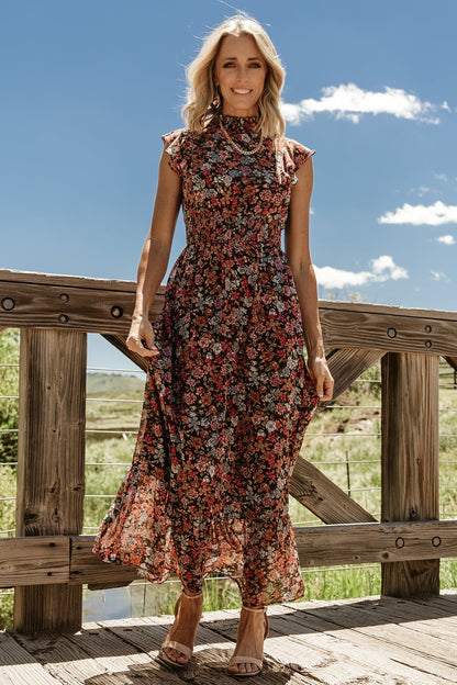 Kearny Ruffle Maxi Dress | Brown Multi Floral - Baltic Born