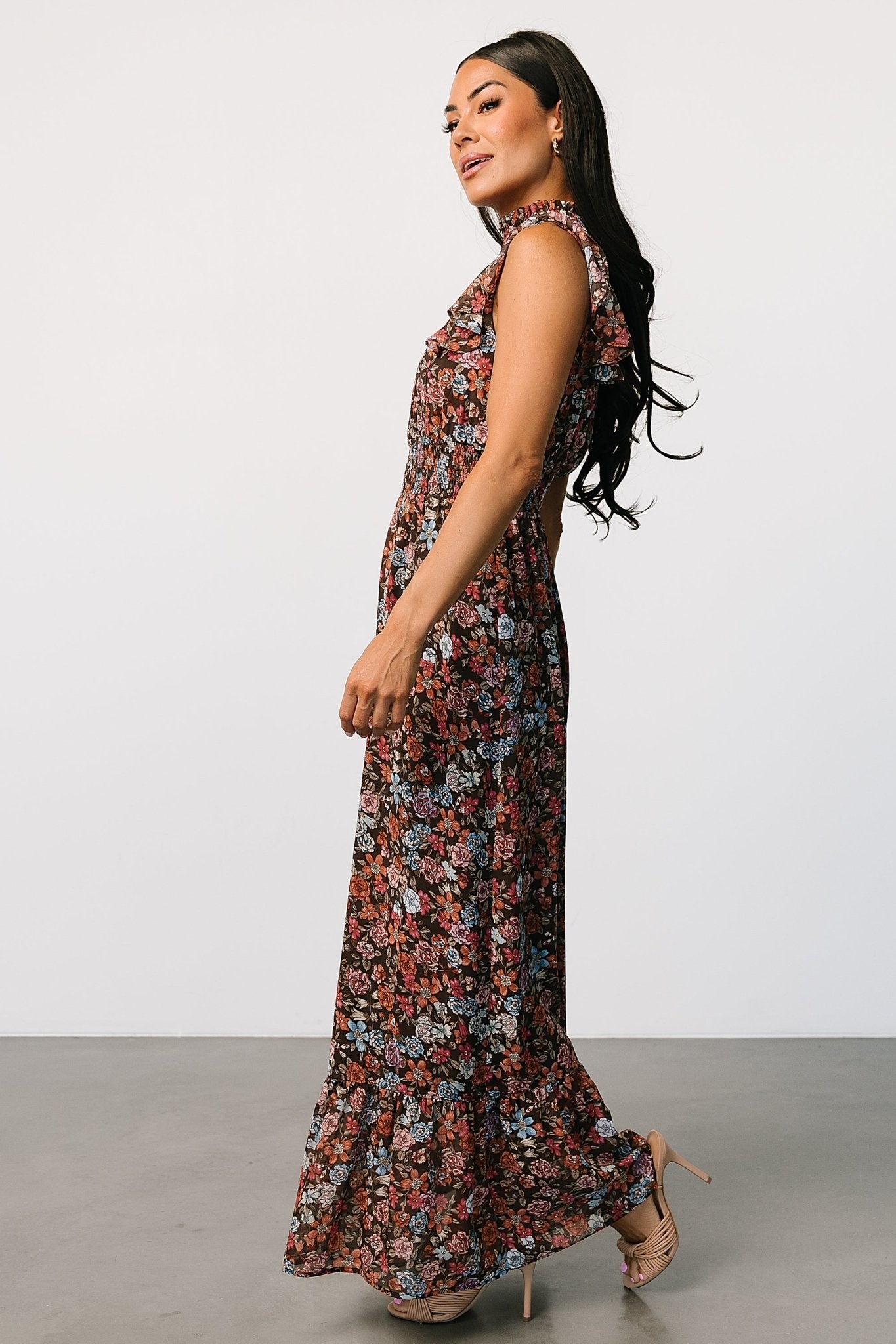 Kearny Ruffle Maxi Dress | Brown Multi Floral - Baltic Born