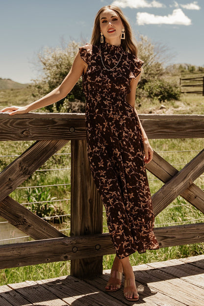 Kearny Ruffle Maxi Dress | Brown + Natural - Baltic Born