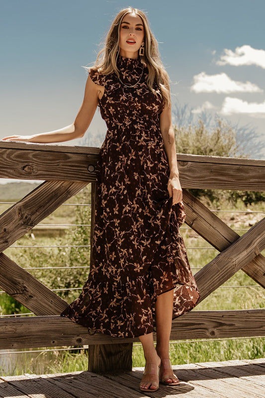 Kearny Ruffle Maxi Dress | Brown + Natural - Baltic Born