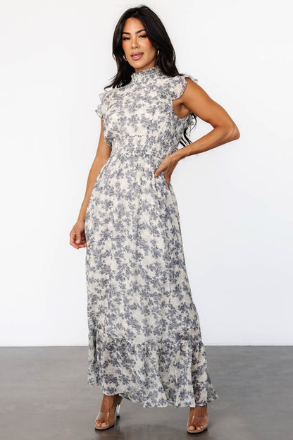 Kearny Ruffle Maxi Dress | Cream + Navy Floral - Baltic Born