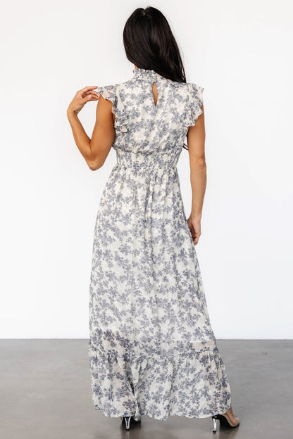 Kearny Ruffle Maxi Dress | Cream + Navy Floral - Baltic Born