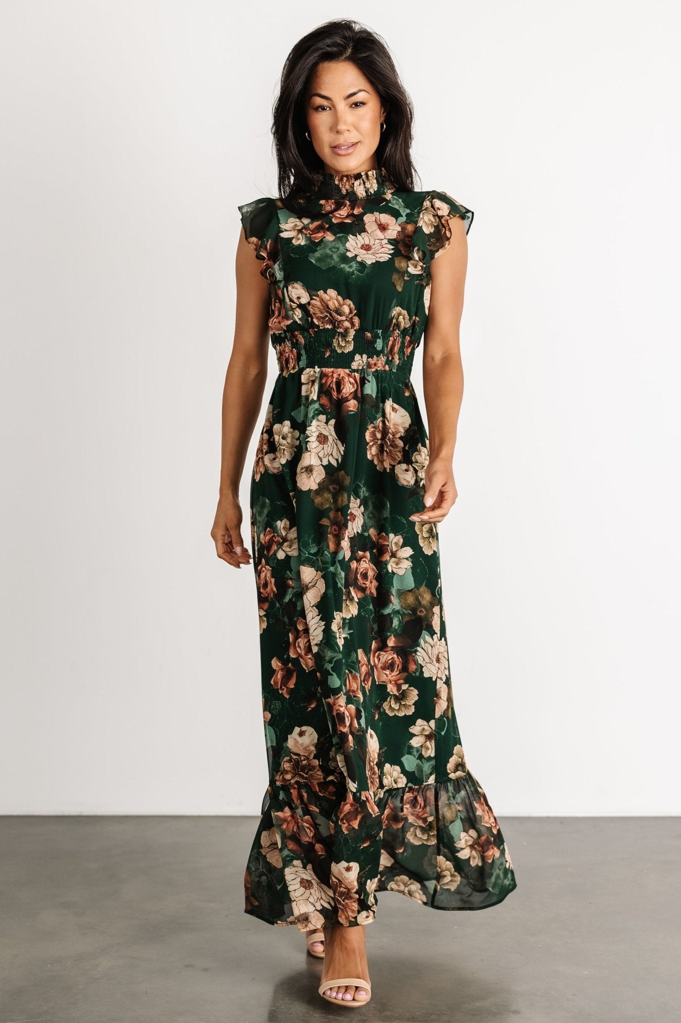 Kearny Ruffle Maxi Dress | Dark Green Floral - Baltic Born