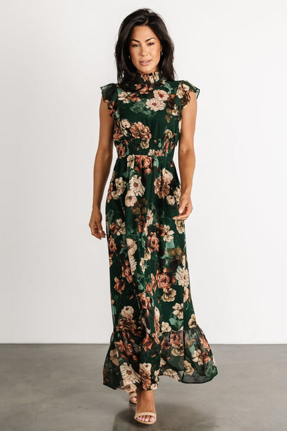 Kearny Ruffle Maxi Dress | Dark Green Floral - Baltic Born