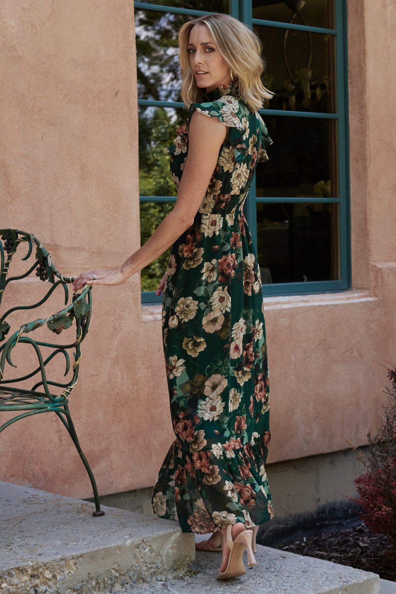 Kearny Ruffle Maxi Dress | Dark Green Floral - Baltic Born