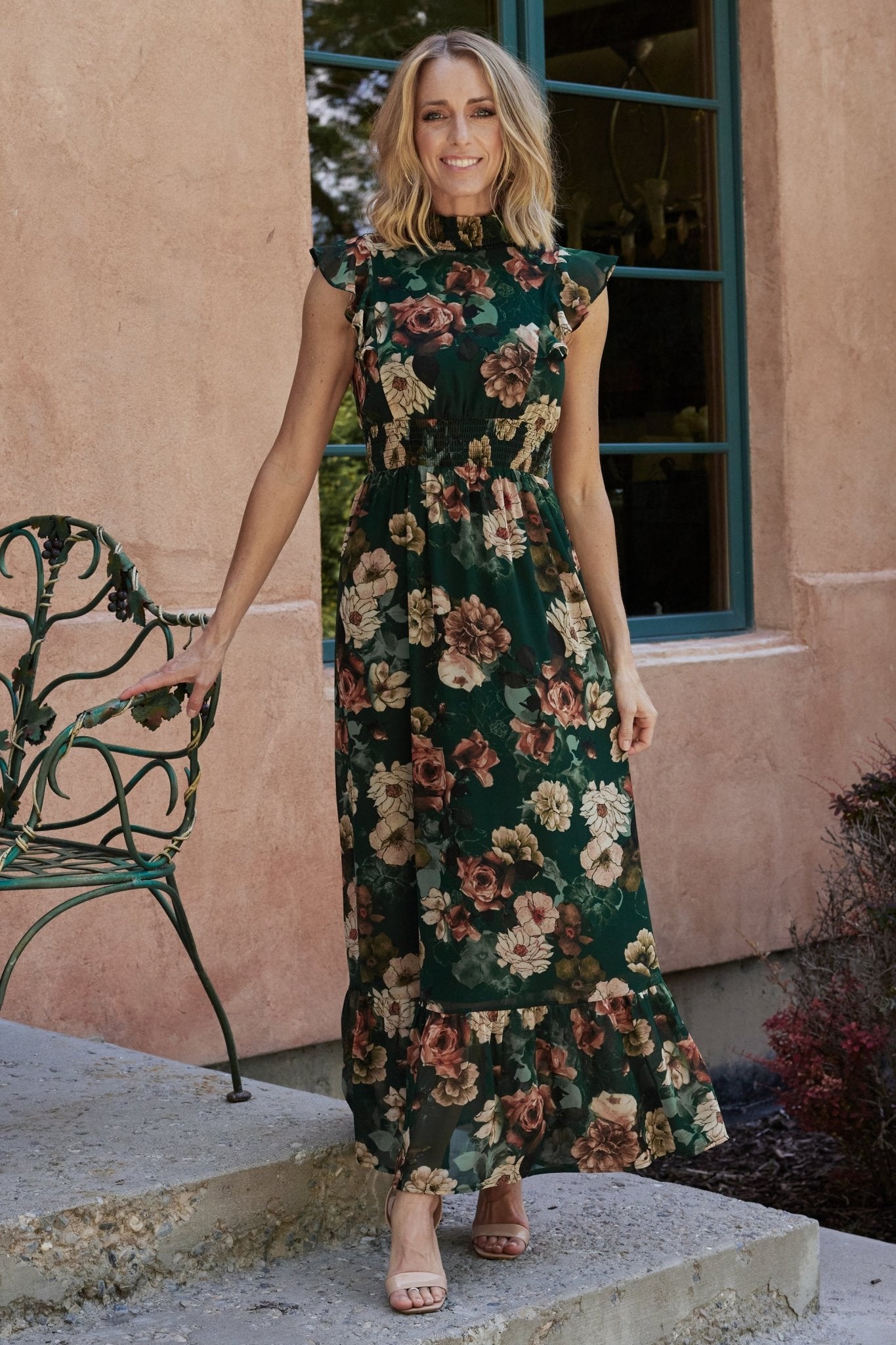 Kearny Ruffle Maxi Dress | Dark Green Floral - Baltic Born