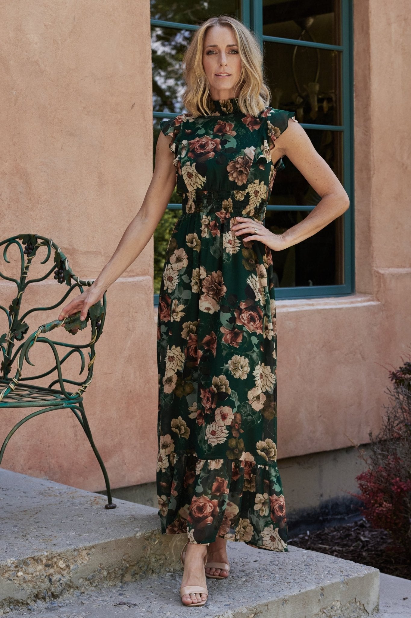 Kearny Ruffle Maxi Dress | Dark Green Floral - Baltic Born