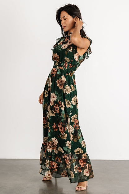 Kearny Ruffle Maxi Dress | Dark Green Floral - Baltic Born