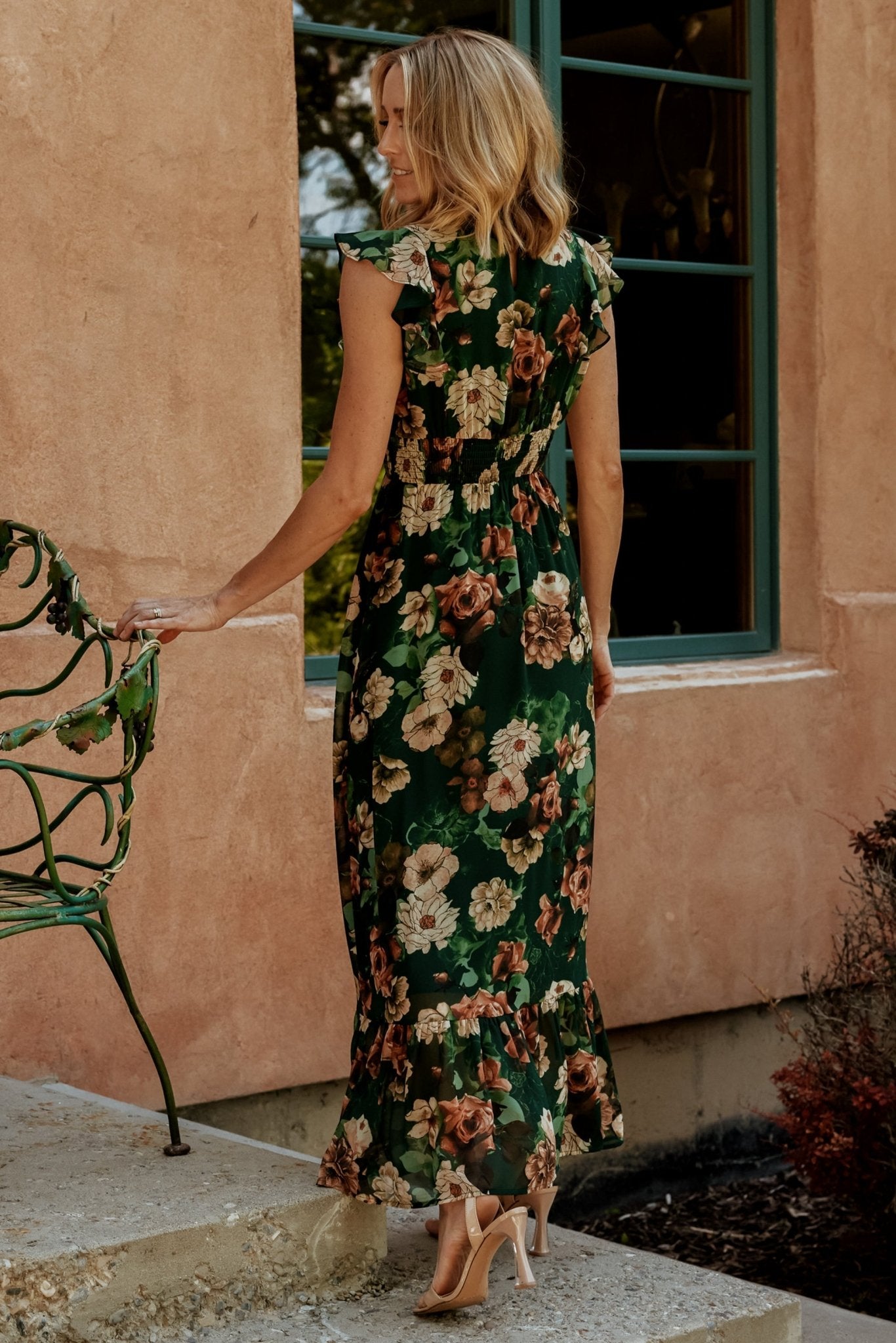 Kearny Ruffle Maxi Dress | Light Blue Floral + Gold