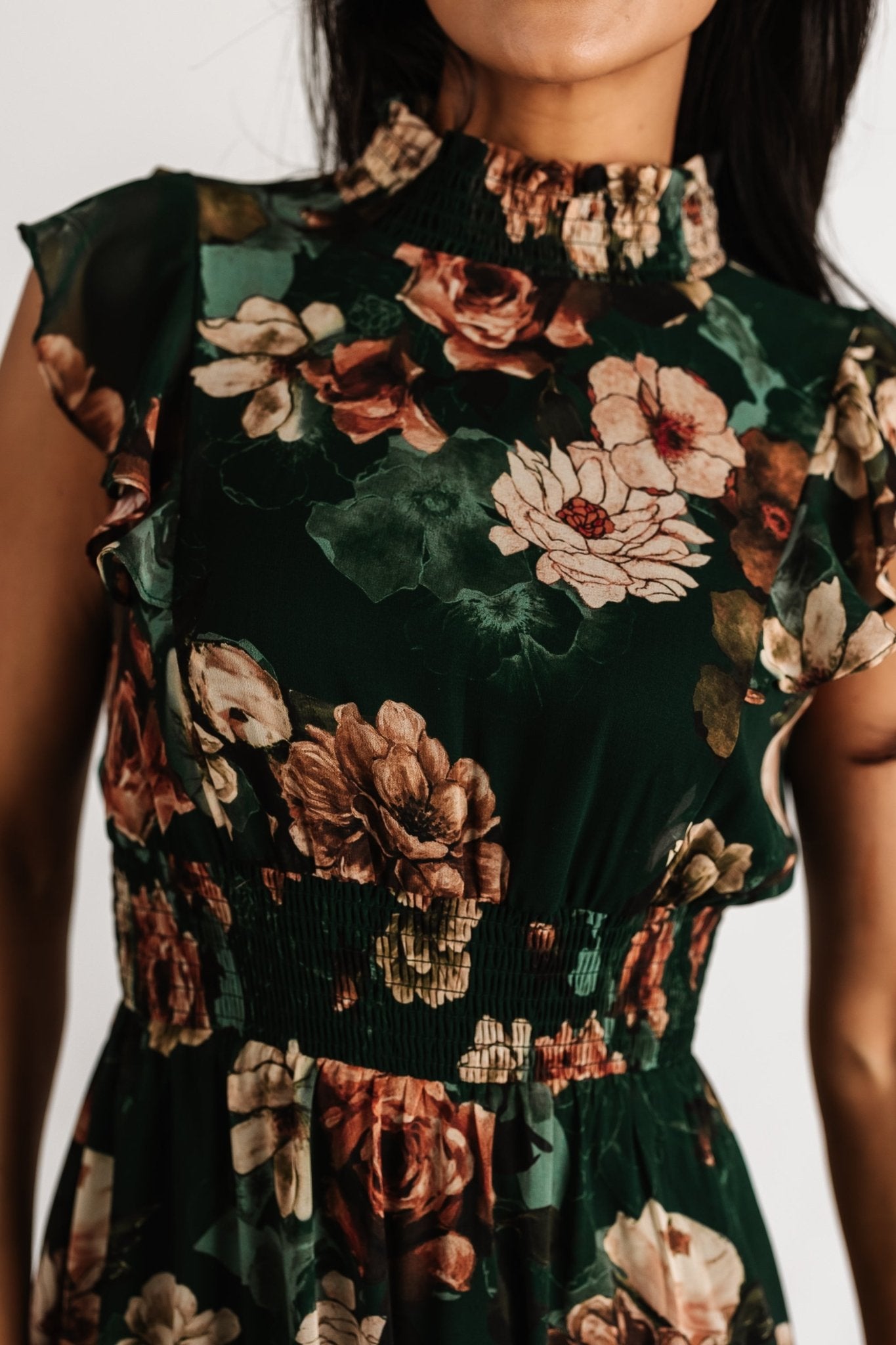 Kearny Ruffle Maxi Dress | Dark Green Floral - Baltic Born